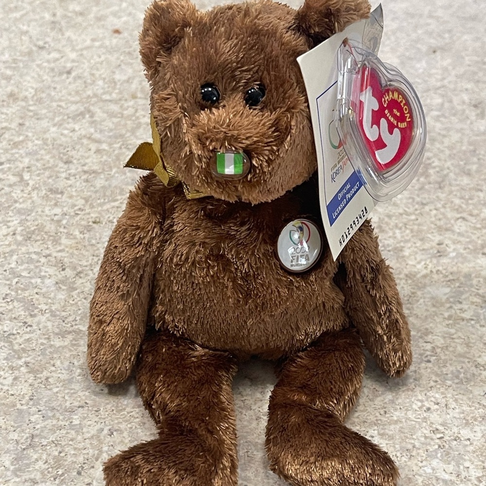 Ty Beanie Baby CHAMPION Bear 2002 NIGERIA FIFA World Cup Vintage Plush Animal